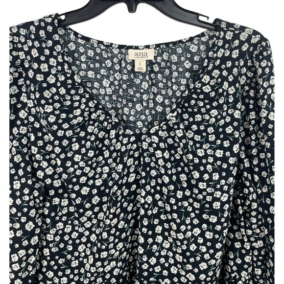 Ana A New Approach Womens Floral Long Sleeve Top Large Black Gray - Picture 3 of 7